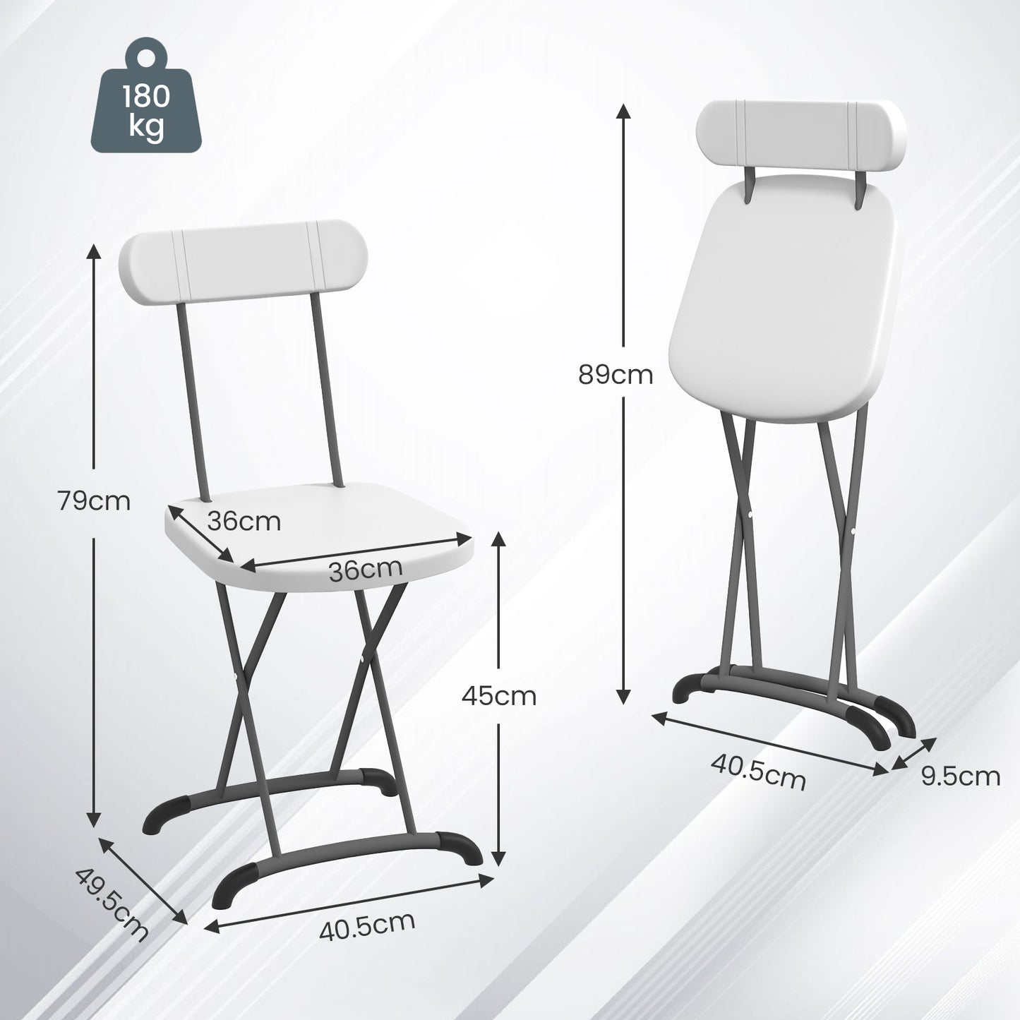 Indoor and Outdoor Metal Folding Stool with Sturdy Frame and Ergonomic Backrest-Black