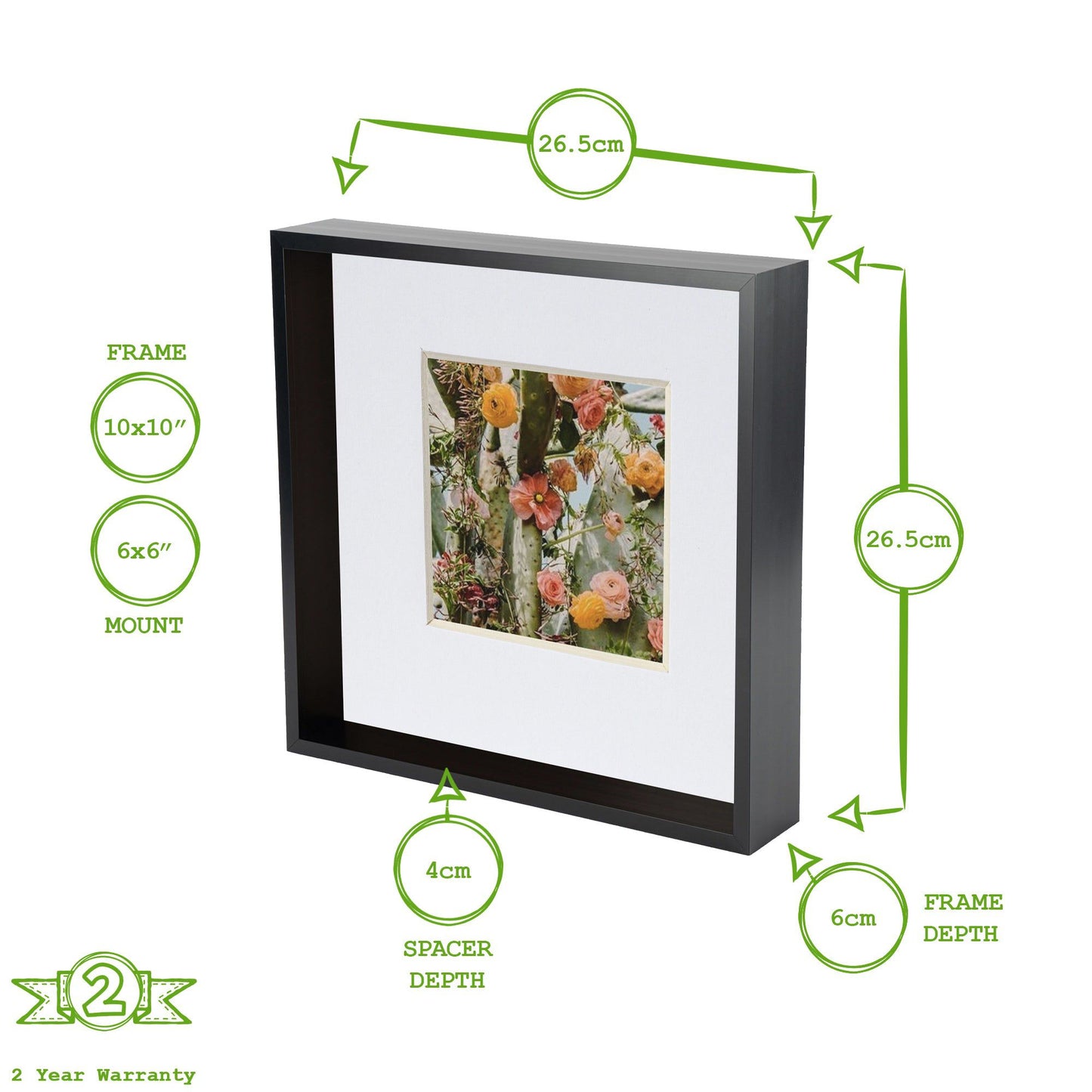 10" x 10" 3D Deep Box Photo Frame - with 6" x 6" Mount