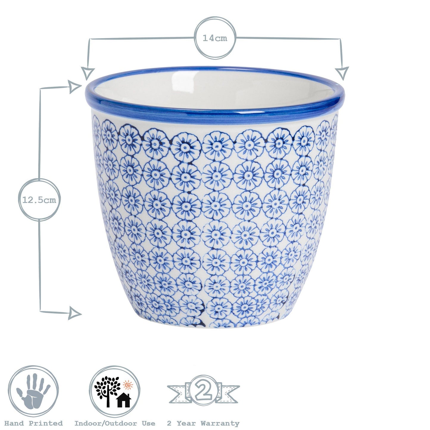 14cm Hand Printed Stoneware Plant Pot