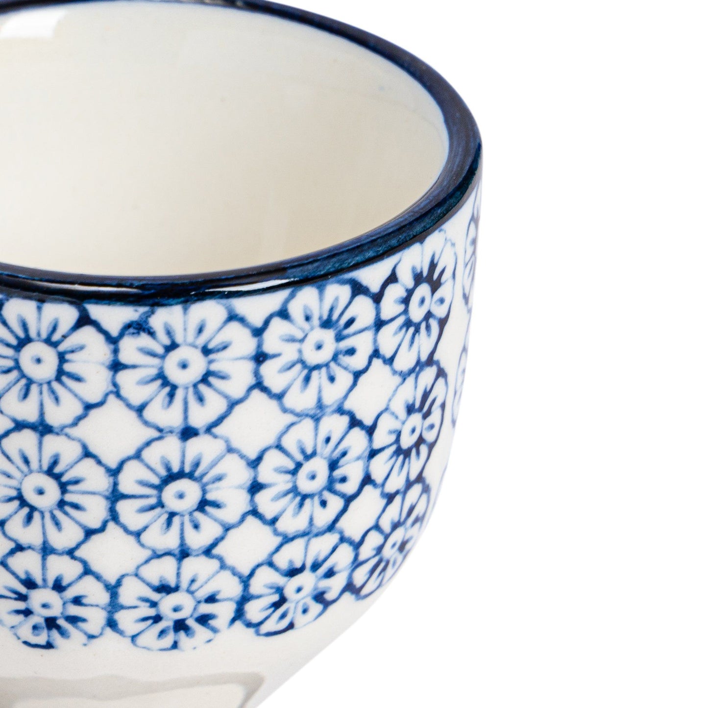 Floral Hand Printed Stoneware Egg Cups - Pack of Six