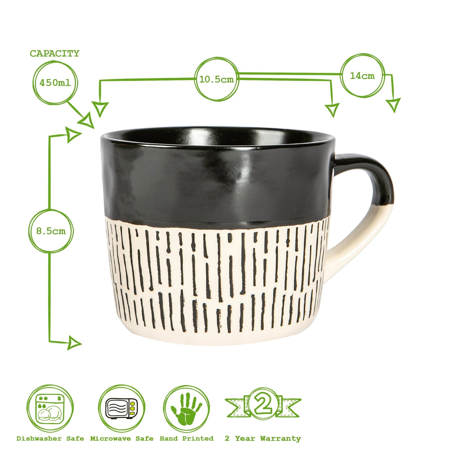 450ml Green Colour Block Dash Stoneware Coffee Mug