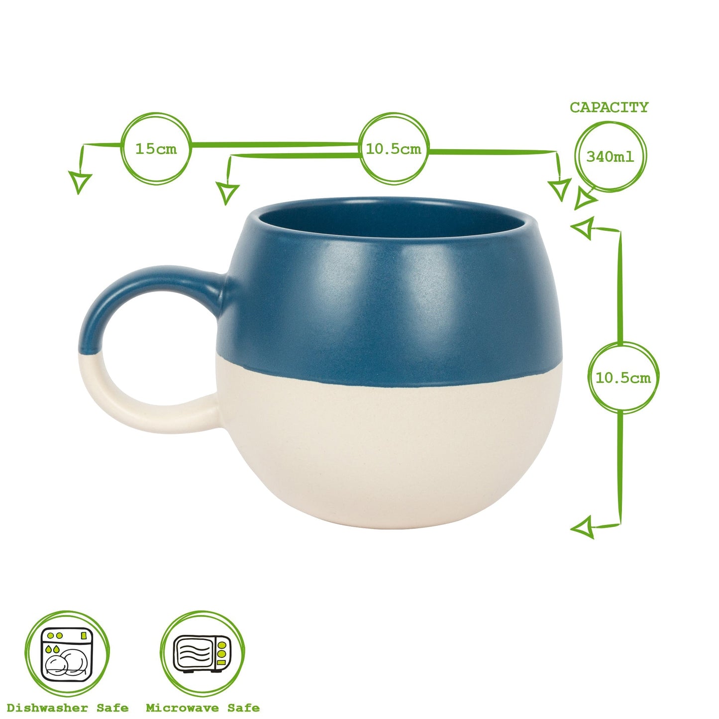 340ml Navy Colour Block Stoneware Sphere Mug