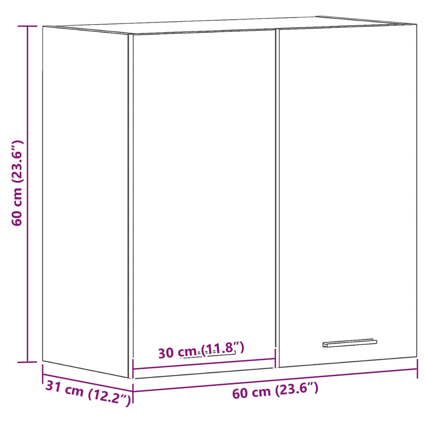 Black Oak Hanging Cabinet 60x31x60 cm Made of Engineered Wood