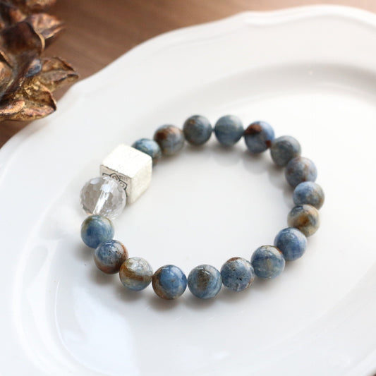 JEKIRA Oil Paint Kyanite & Sterling Silver Cube Bracelet – 16cm