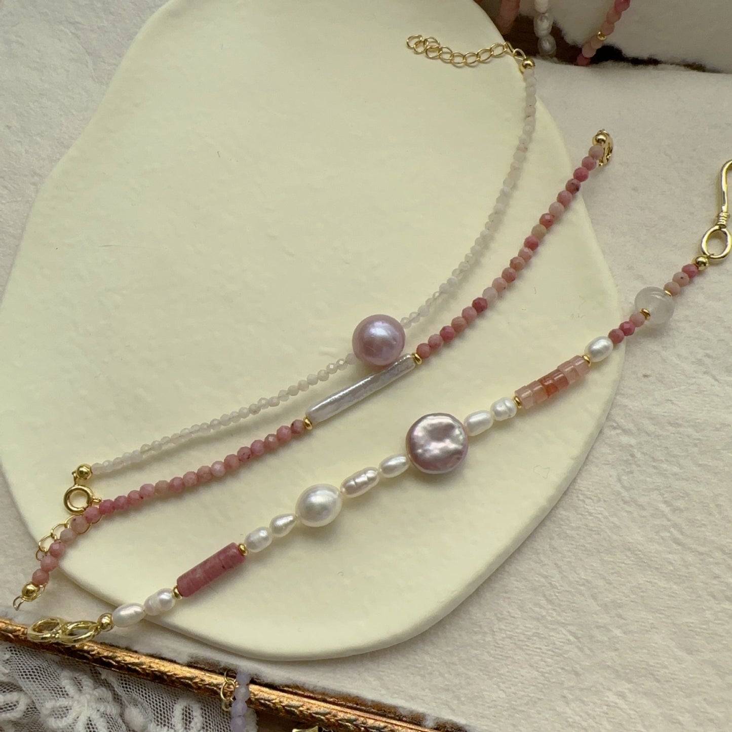 Jekira 6-Piece Rhodonite & Baroque Pearl Set