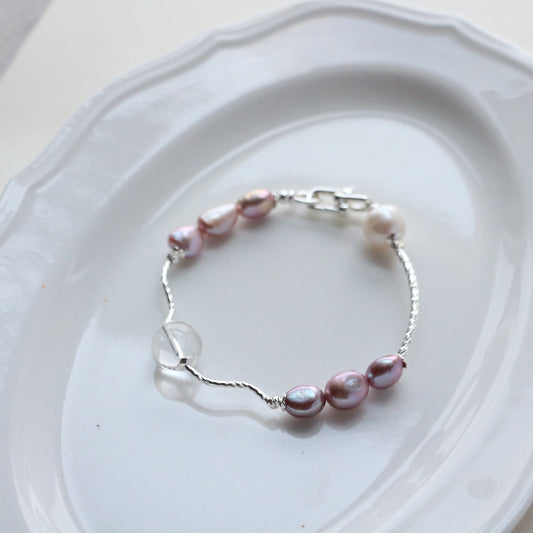 JEKIRA Lavender Pearl & Crystal Bracelet Duo