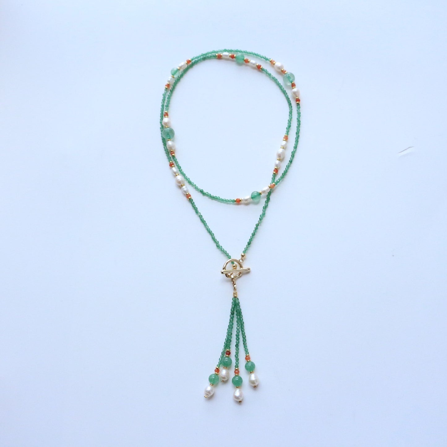 JEKIRA Green Gemstone Tassel Necklace