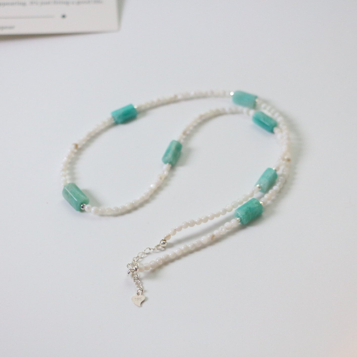 Jekira Amazonite & Shell Bead Necklace and 925 Silver Earrings Set