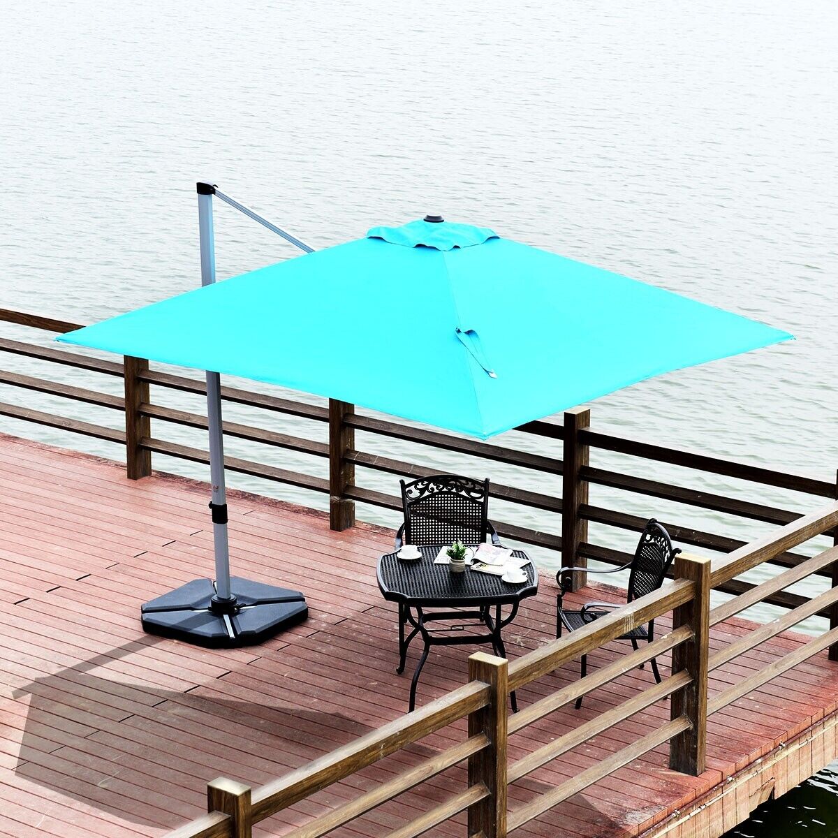 3m Cantilever Garden Parasol with Tilted Design and 360° Rotation-Beige