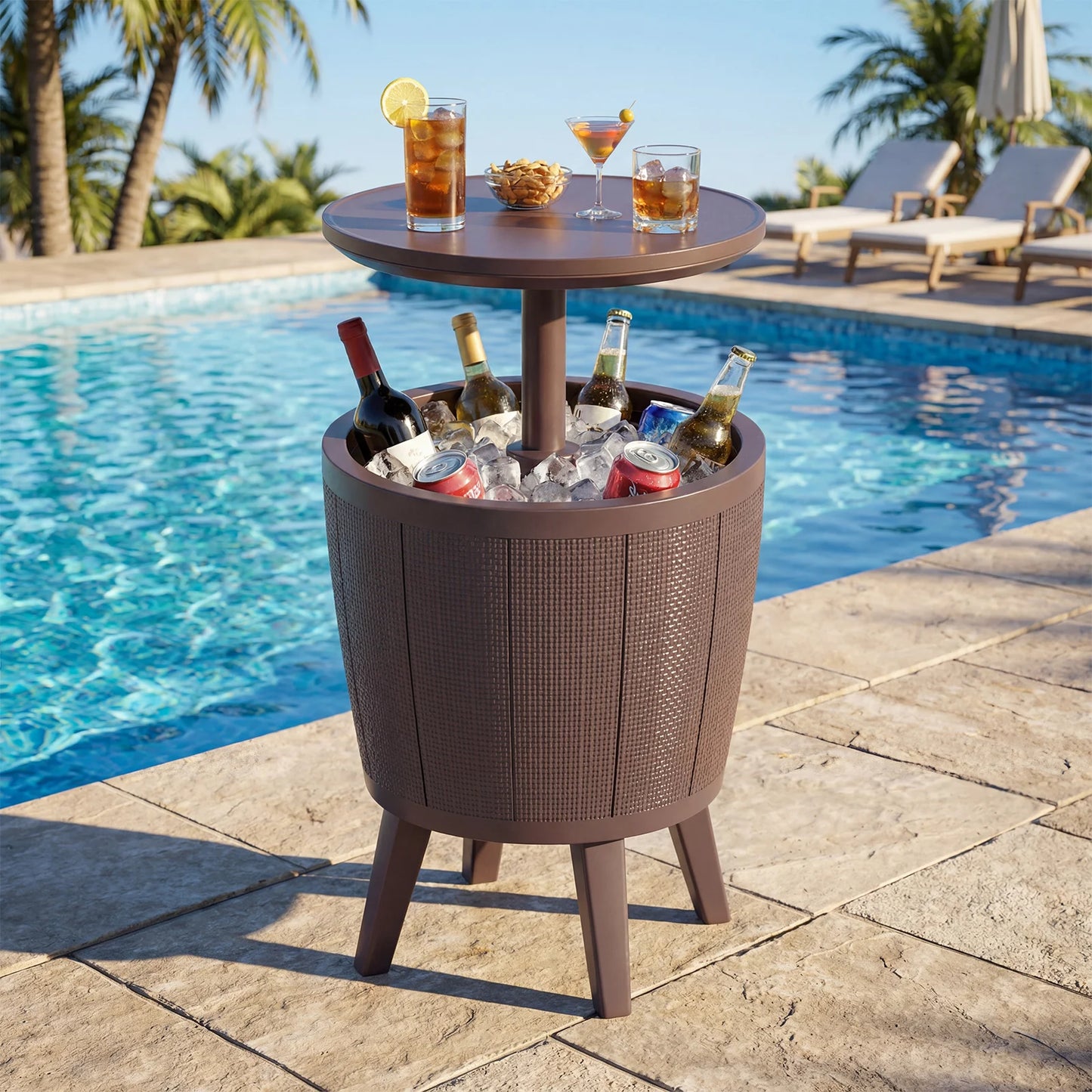Outdoor Cool Cocktail Bar Table 38L Beer and Wine Cooler with Lift-Top-Black