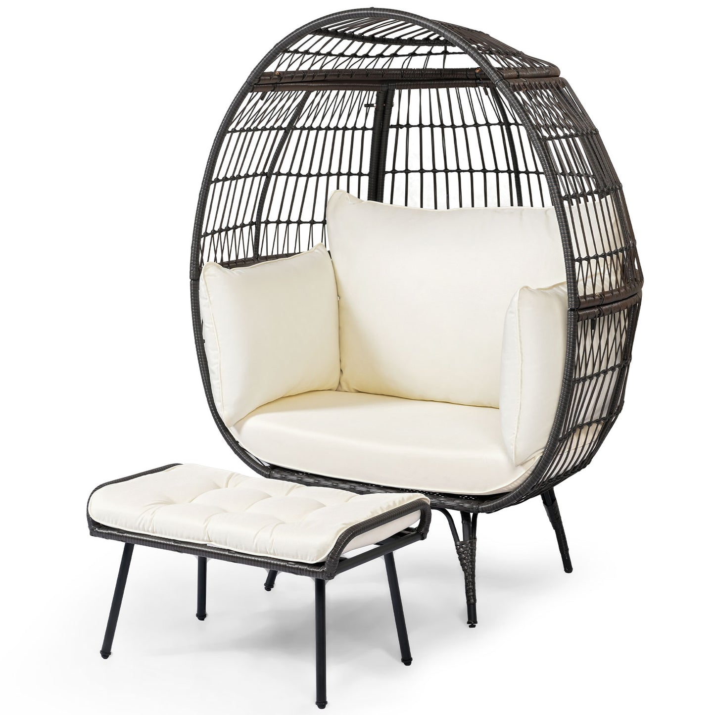 Patio Oversized Egg Chair with Ottoman and Soft Cushions-Off White