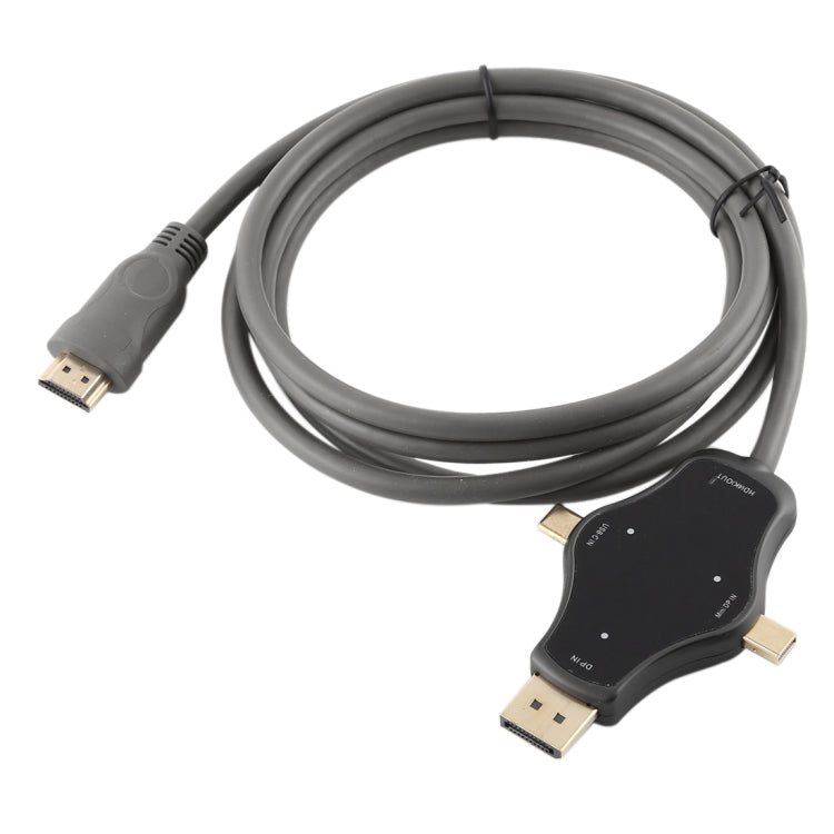 D65A 1.8m DisplayPort In & Mini DP In & USB-C / Type-C In to HDMI 4K Output Video Adapter Cable