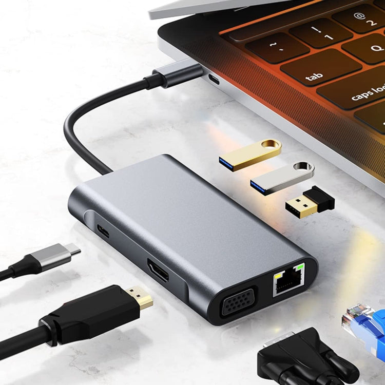 BYL-2111 7 in 1 USB-C / Type-C to USB Docking Station HUB Adapter (Silver)