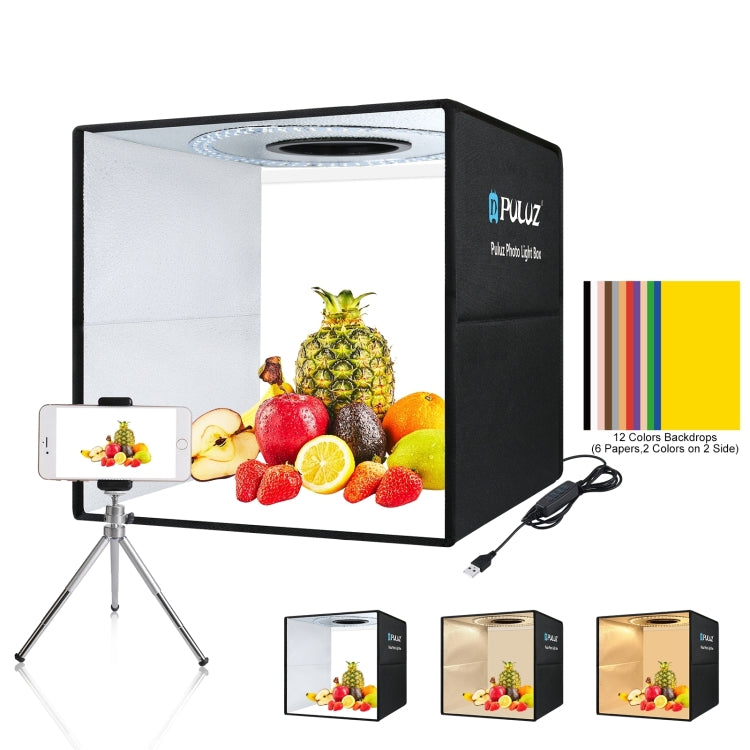 PULUZ 40cm Folding Portable Ring Light USB Photo Lighting Studio Shooting Tent Box with 6 x Dual-side Color Backdrops, Size: 40cm x 40cm x 40cm