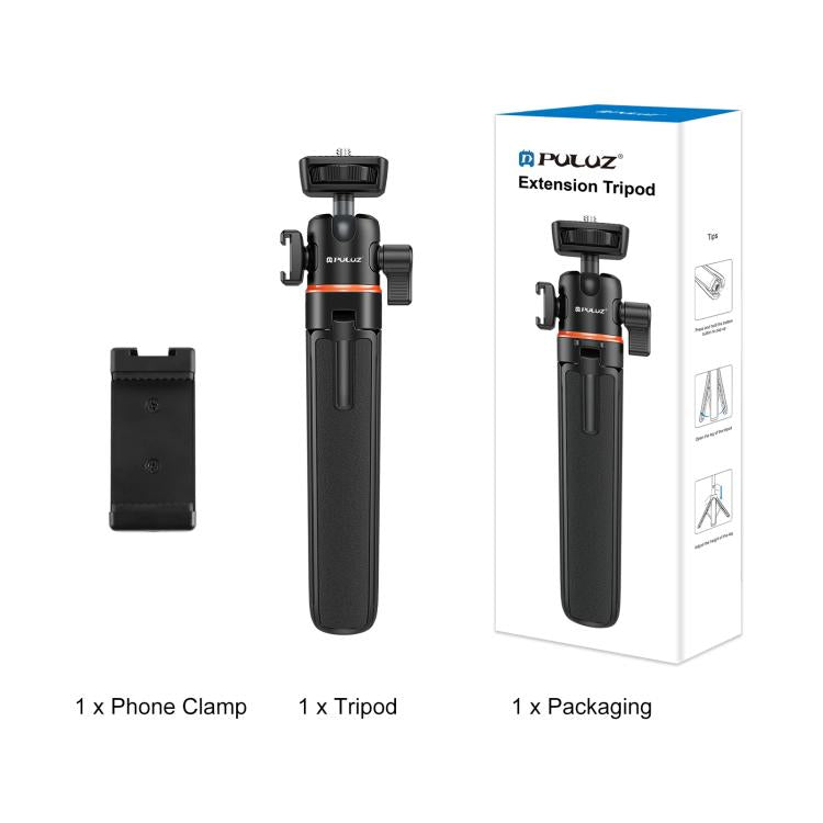 PULUZ Mini Phone Camera Extension Tripod Stand 360 Degree Ball Head Cold Shoe Selfie Stick (Black)