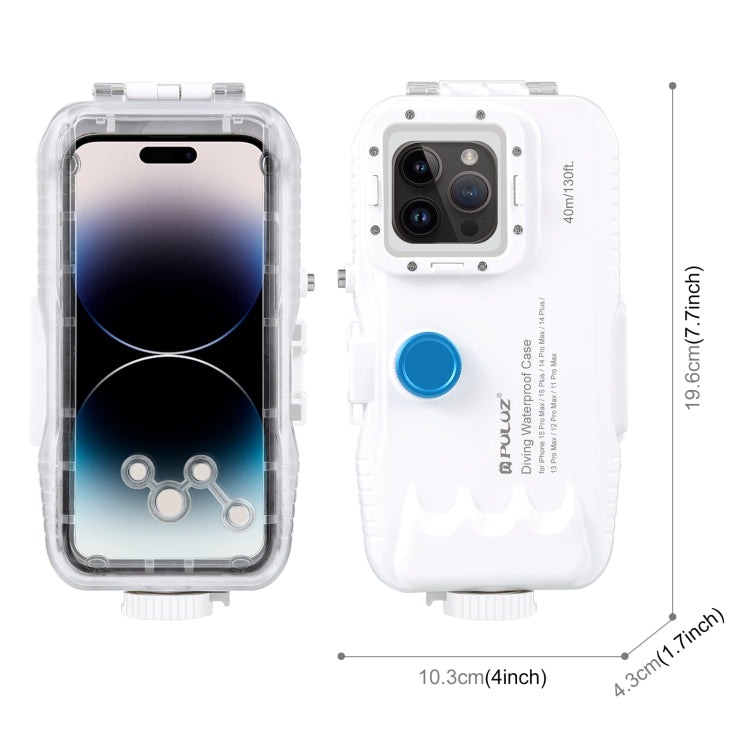 PULUZ 40m/130ft Waterproof Diving Case for 15 Pro Max / 15 Plus / iPhone 14 Plus / 14 Pro Max / 13 Pro Max / 12 Pro Max / 11 Pro Max, with One-way Valve Photo Video Taking Underwater Housing Cover, For iPhone 15 Pro Max / 15 Plus / 14 Plus