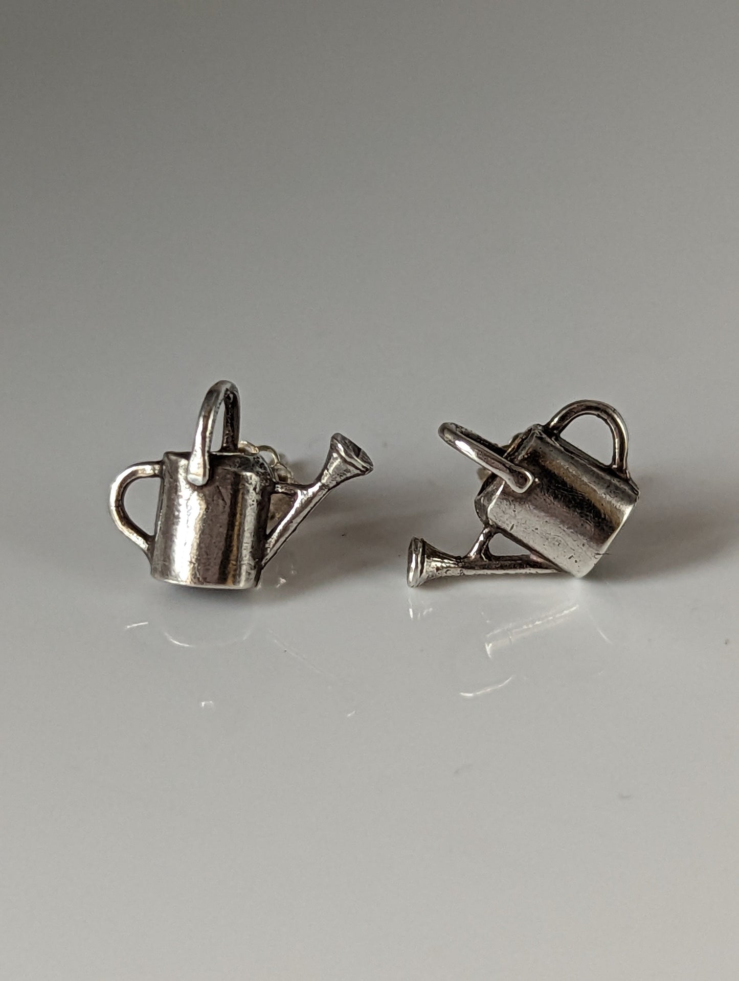 Silver Steed Watering Can Stud Earrings