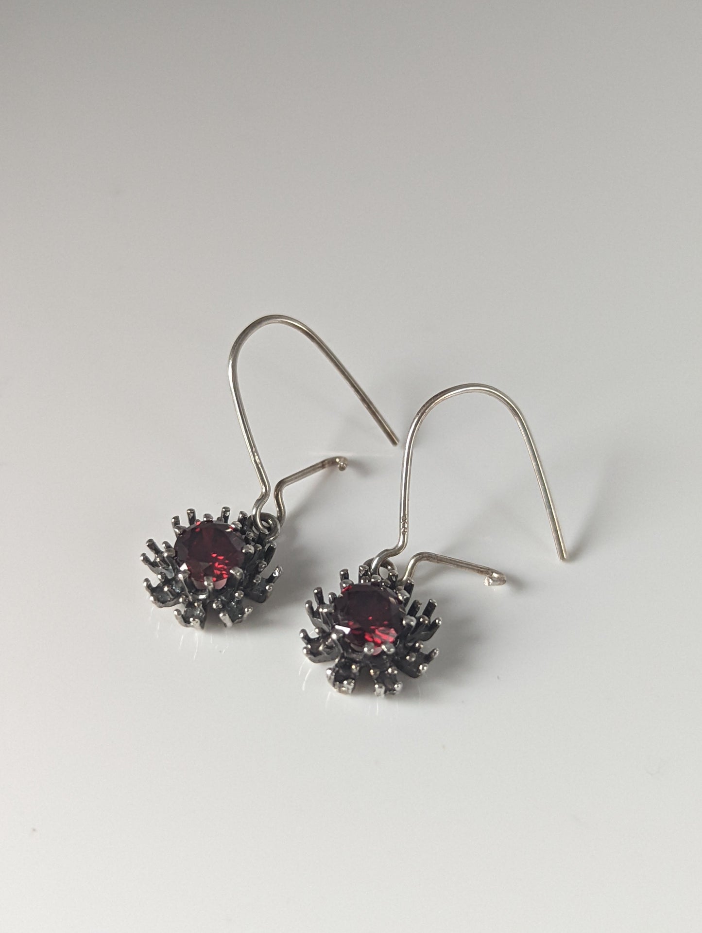 Silver Steed Red Crystal Sunflower Dropped Earrings