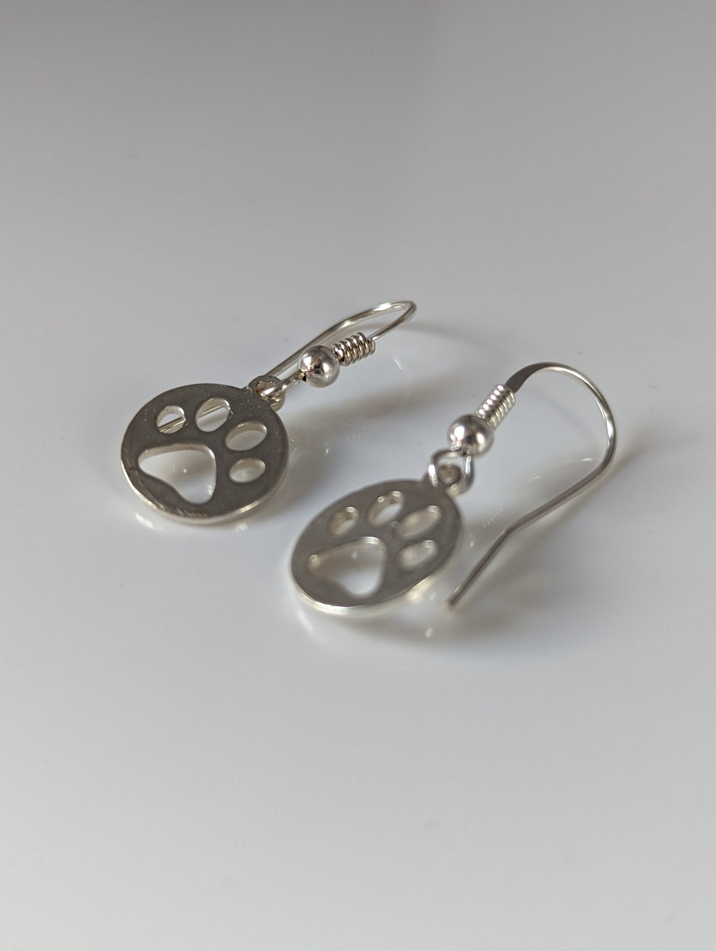 Silver Steed Round Paw Print Tag Silver Dropped Earrings