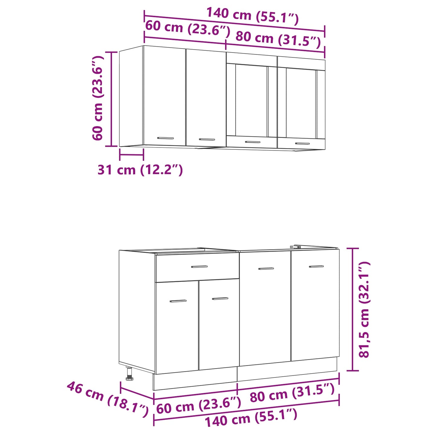4 Piece Kitchen Cabinet Set Smoked Oak Engineered Wood