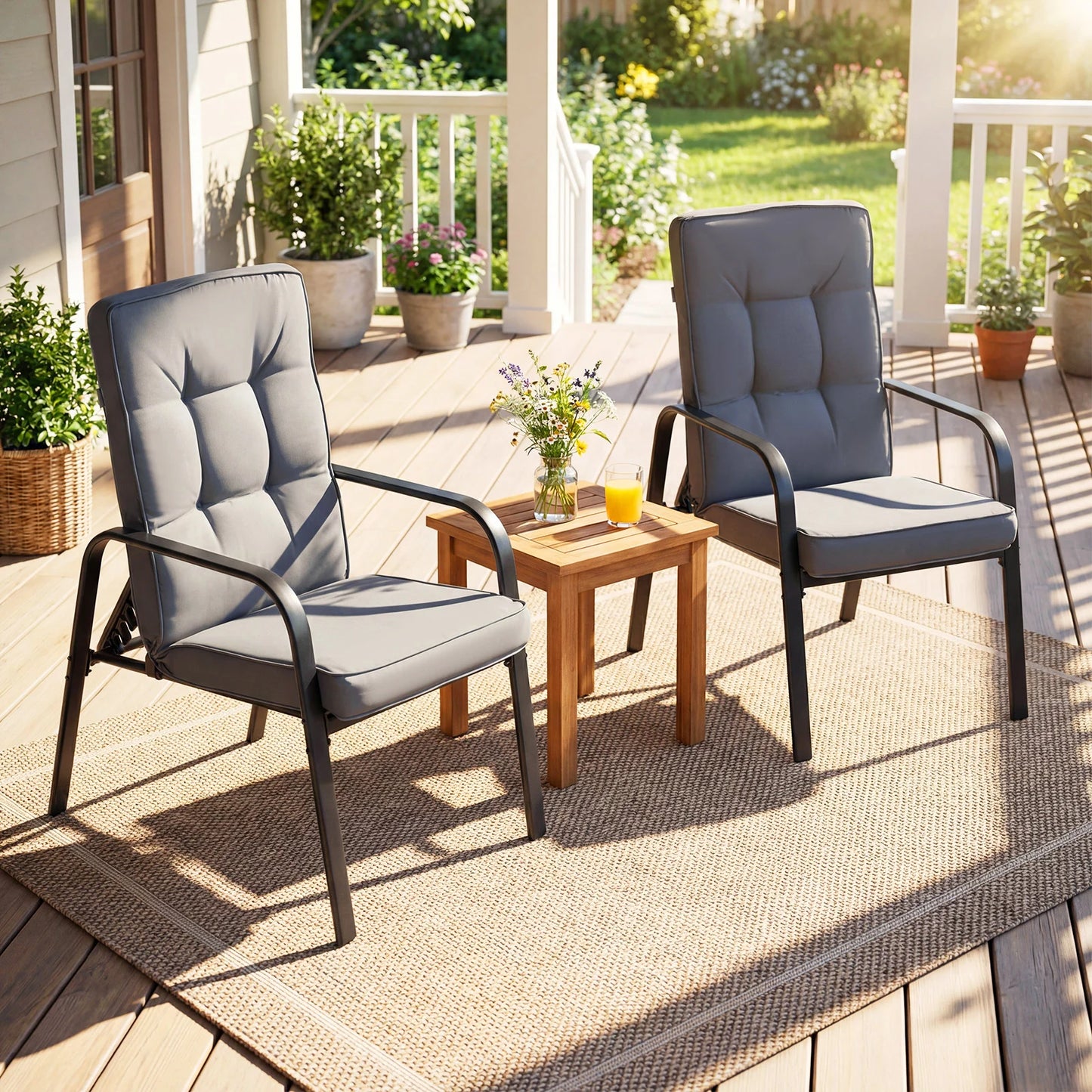 Patio Chairs Set of 2 Porch Armchairs with 5-Level Adjustable Backrests-Grey