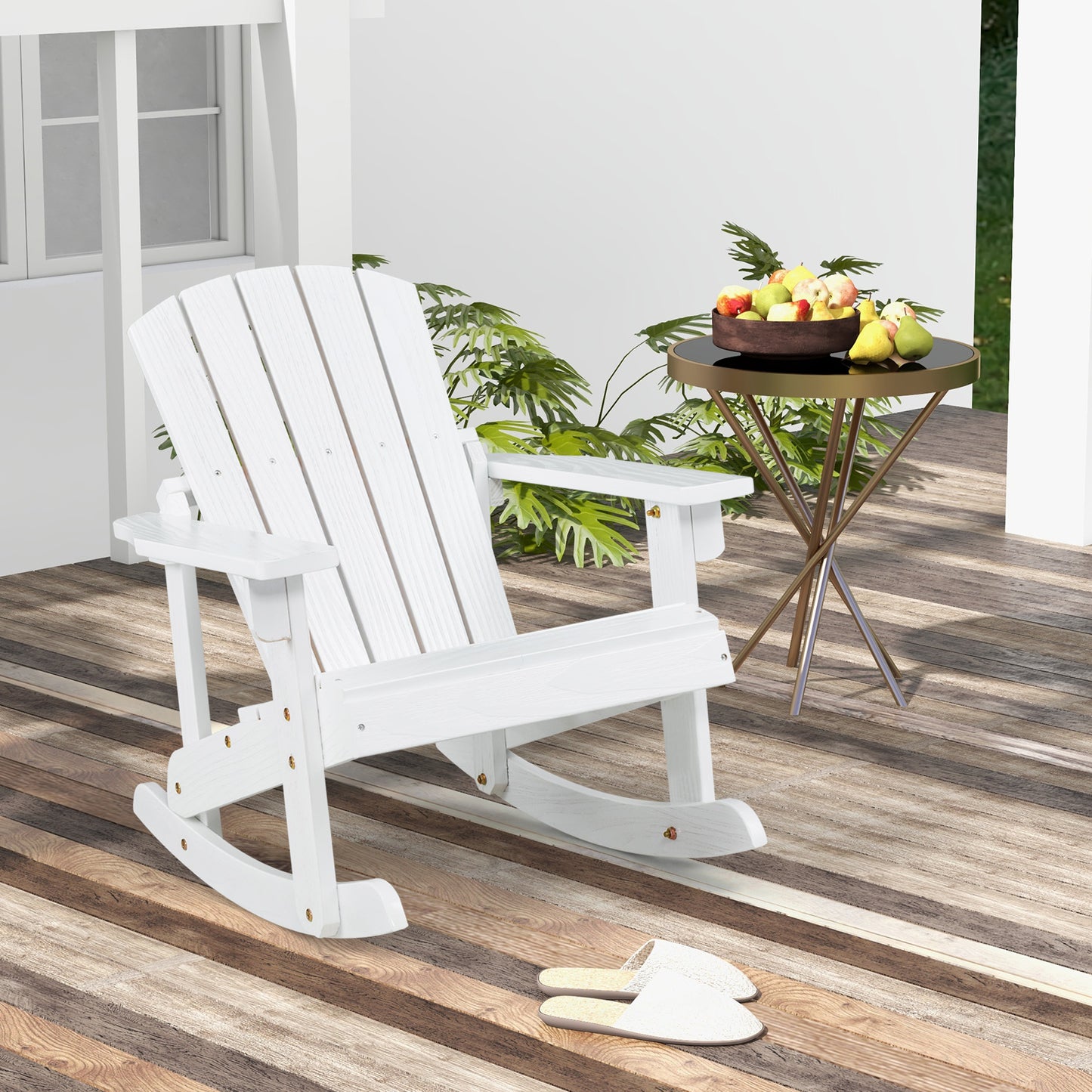 Patio Adirondack Rocking Chair with High Backrest-Coffee