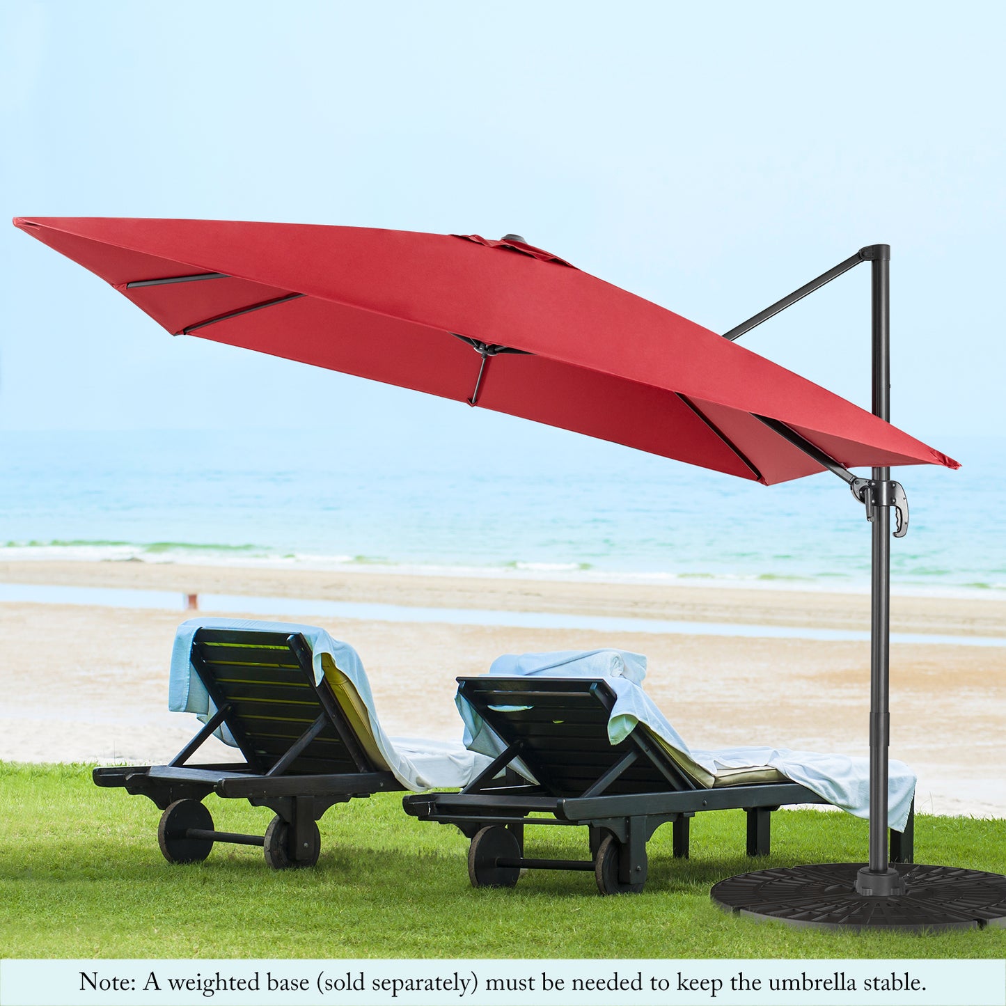 Patio Umbrella Square Offset with Cross Base and Tilt Adjustable-Beige