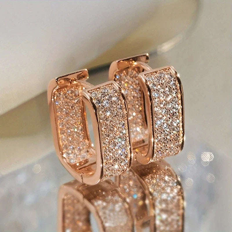 Paved CZ Hoop Earrings for Women - Silver/Gold Colour Simple Earring Jewellery