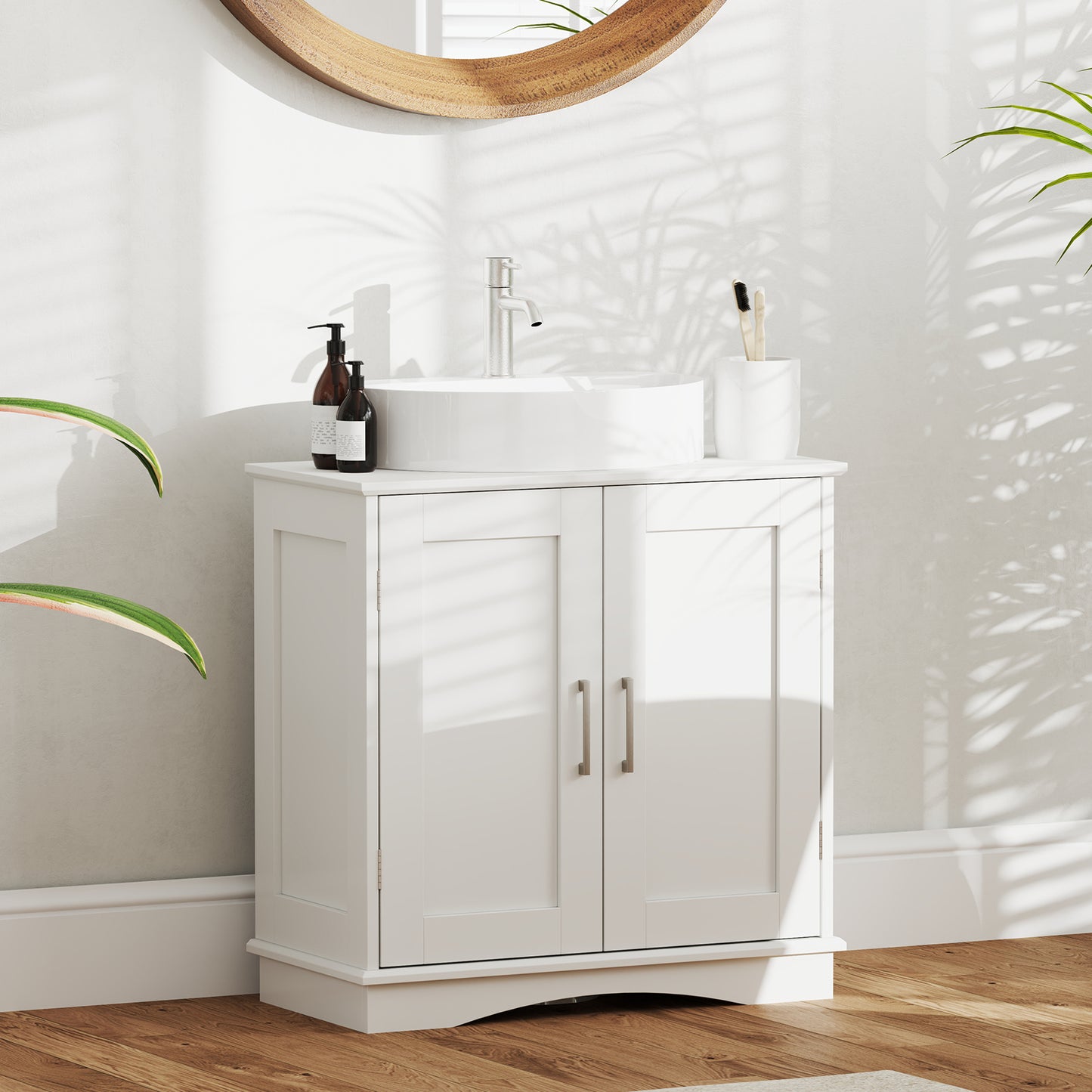 60 cm Pedestal Sink Bathroom Vanity Cabinet with Adjustable Shelf-Grey