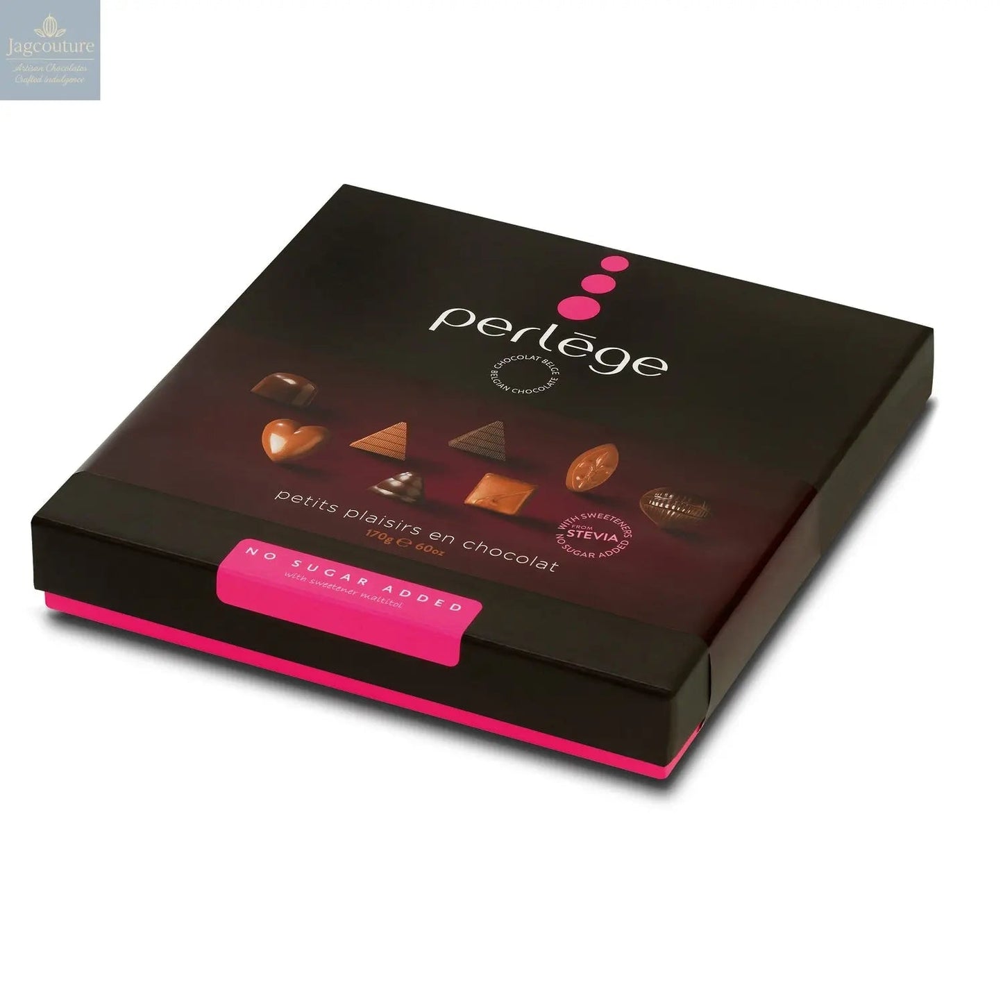 Perlege luxury rigid box of Belgian chocolates sweetened with Stevia
