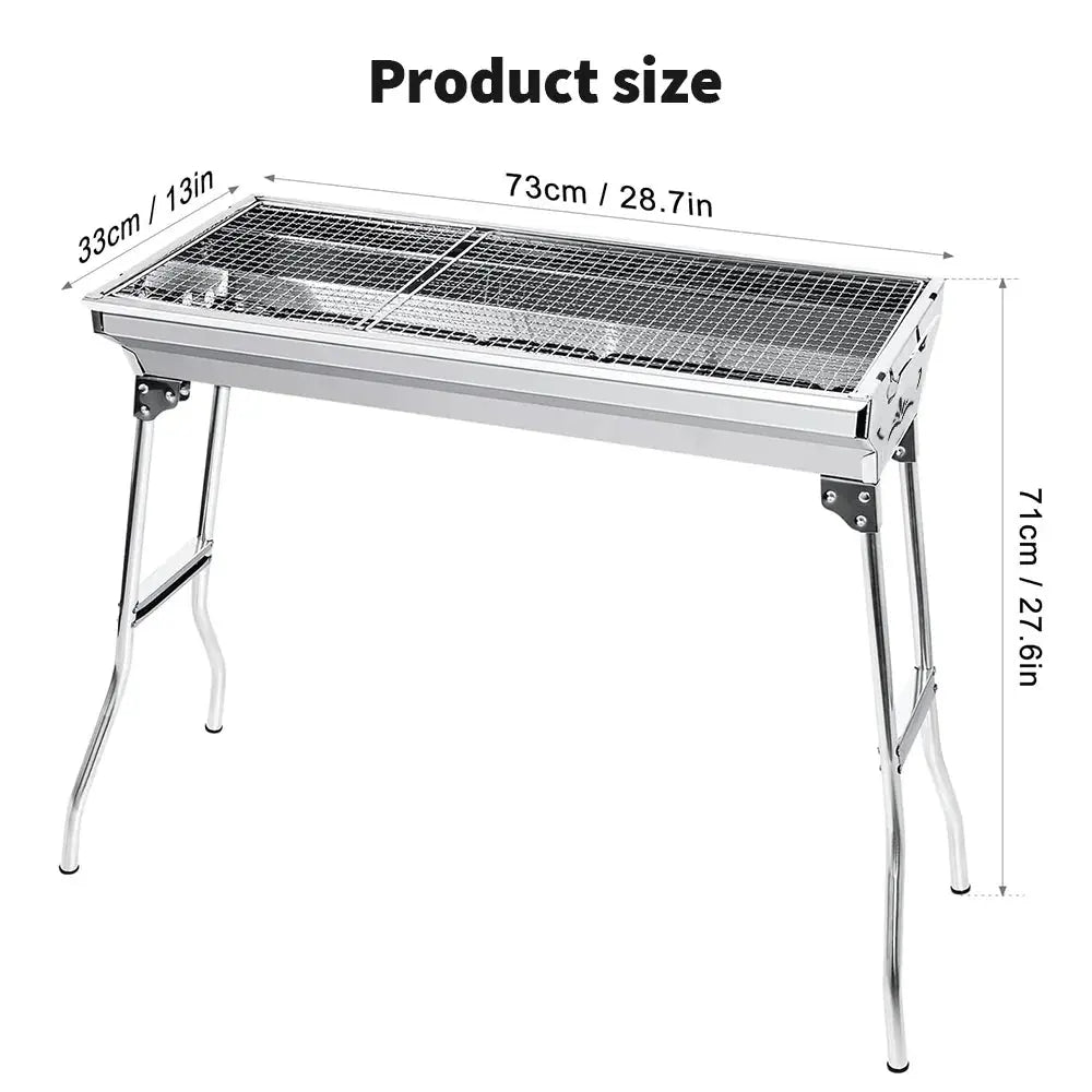 Portable Folding BBQ Grill – Large Stainless Steel Barbecue Stove Holder for Outdoor Cooking & Camping