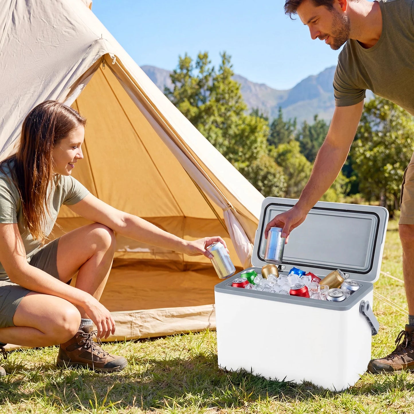 Portable Hard Cooler 12 L Injection Molded Insulated Ice Chest with Easy-Grip Handle-Grey