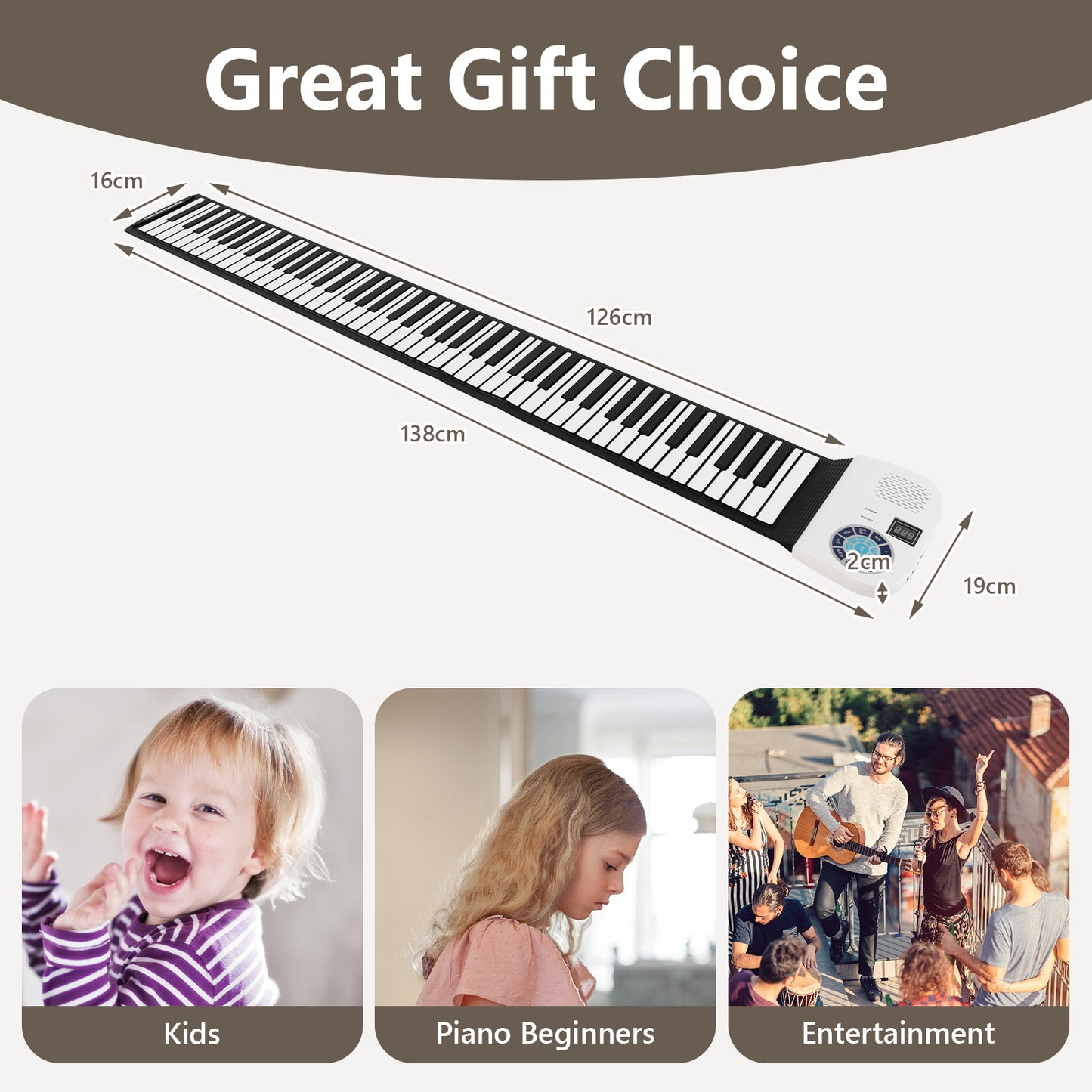 Portable 88-Key Roll Up Electronic Piano for Kids and Beginners-Black