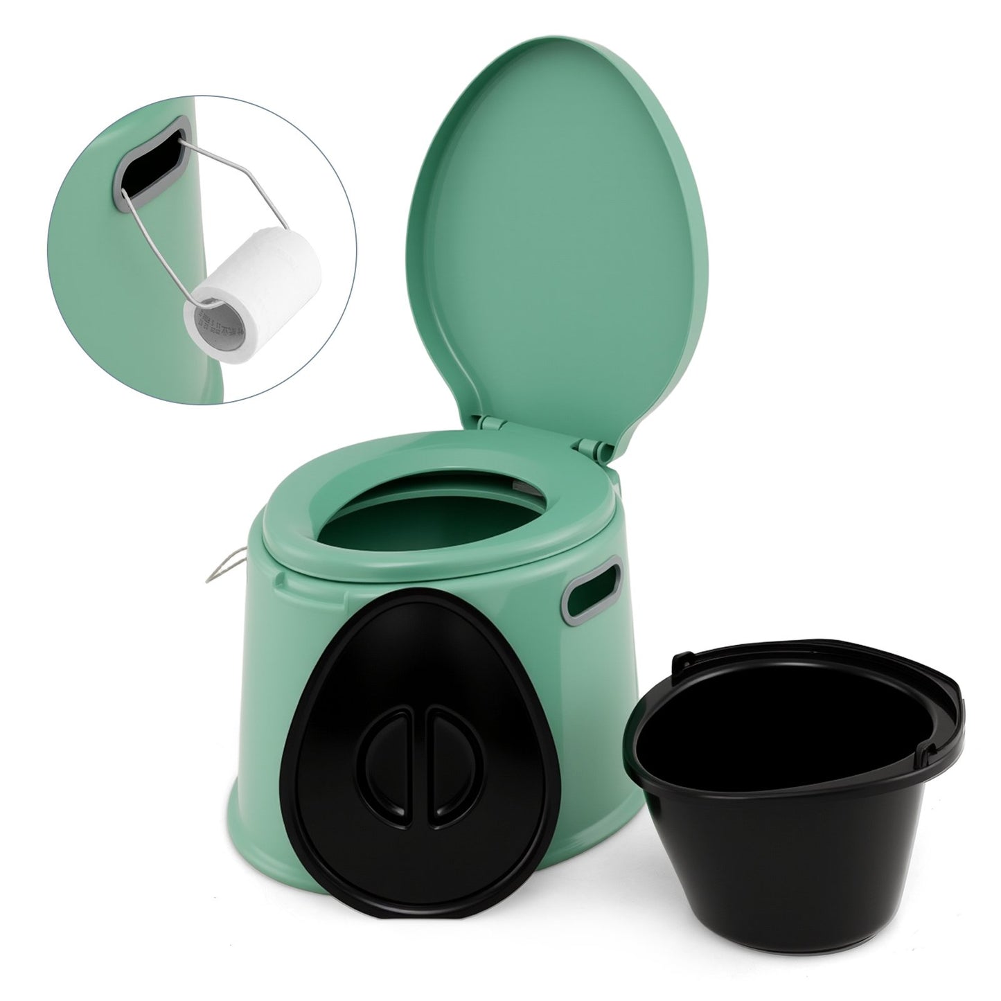 Portable Travel Toilet with Detachable Inner Bucket and Removable Toilet Paper Holder-Black