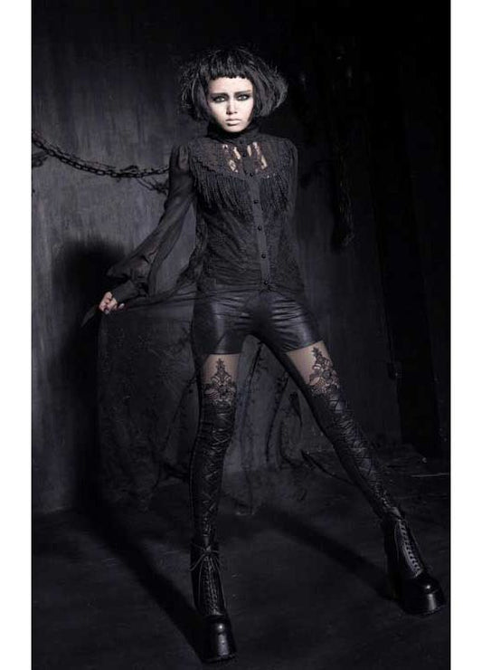Punk Rave Macbeth Gothic Leggings - Mesh Panel & Corset Lace Detail