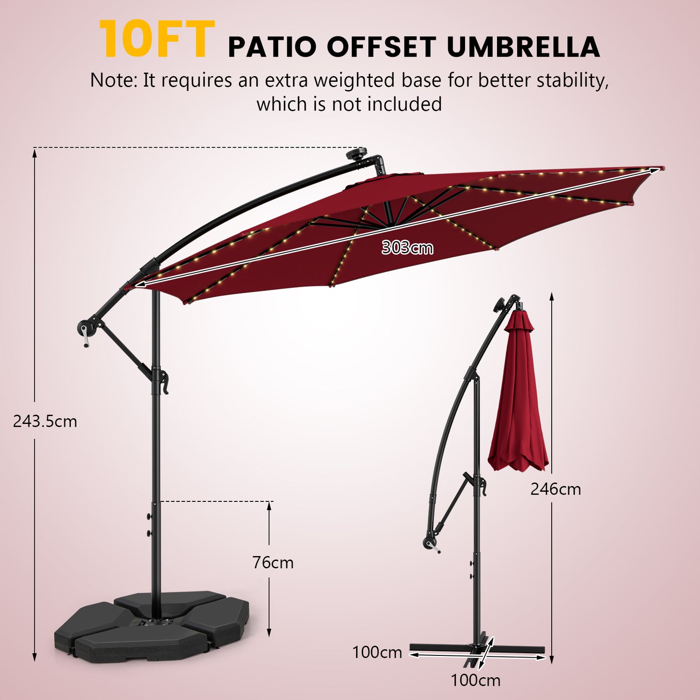 303 CM Solar-Powered Patio Offset Umbrella with 112 LED Lights-Beige