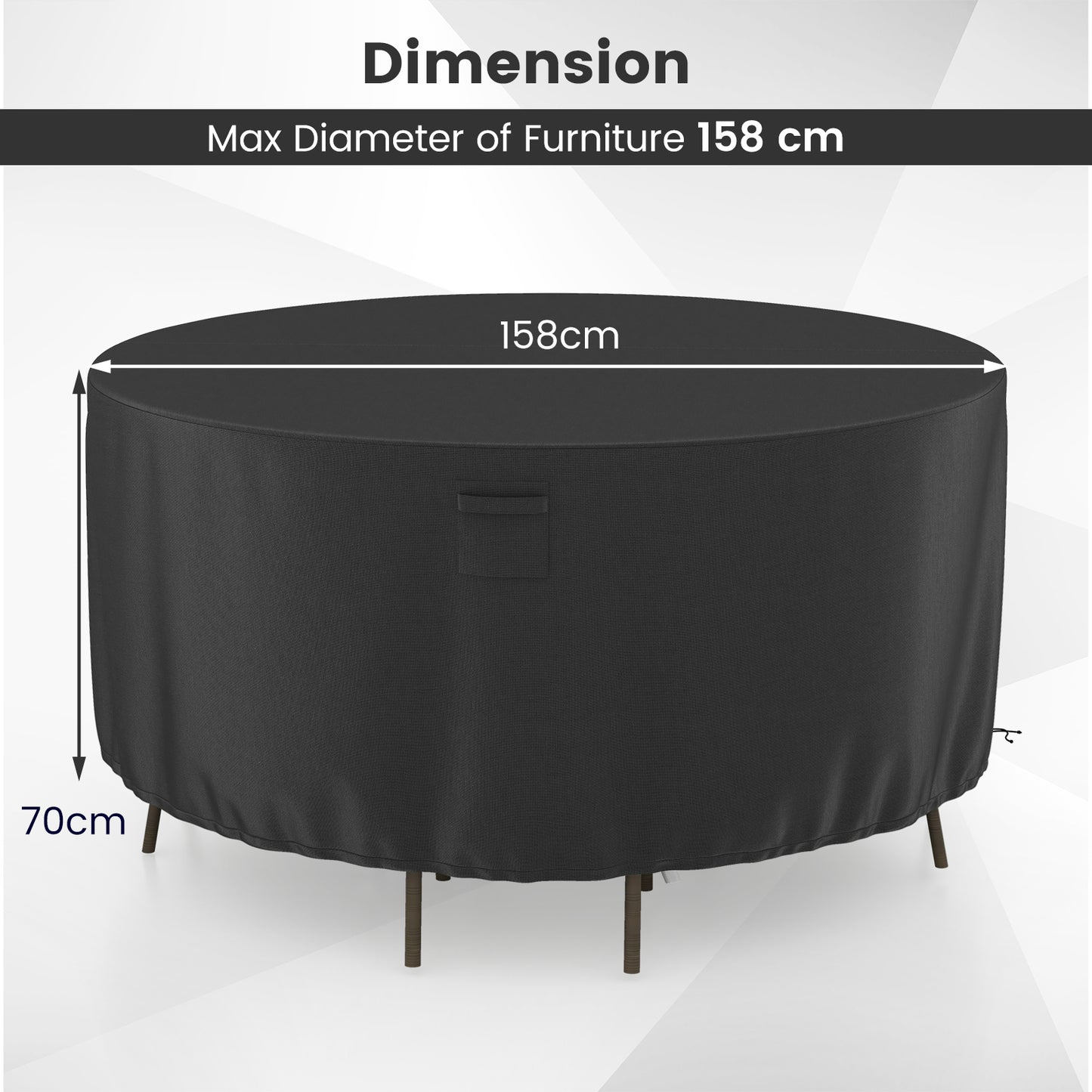 158/181/213 CM Round Patio Furniture Cover-Black-L
