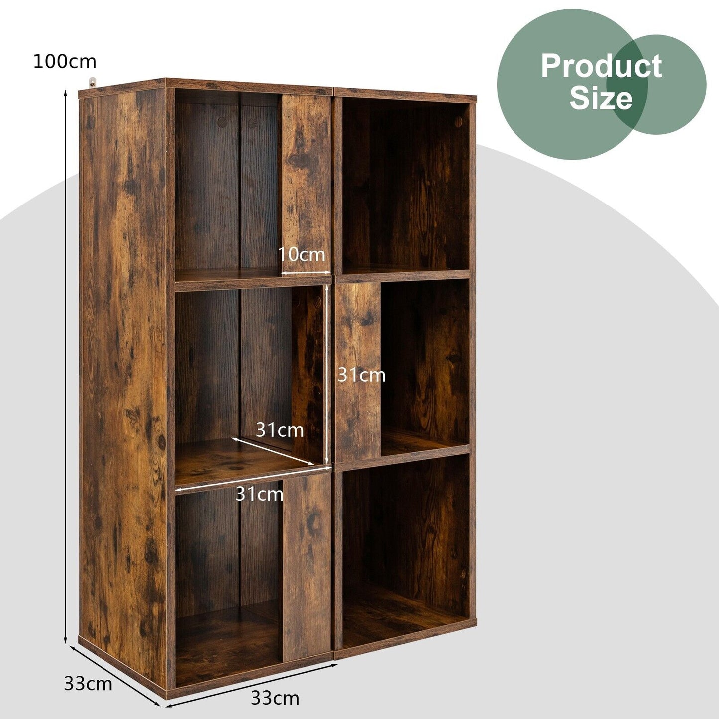 2 Pieces 3-Tier Wooden Storage Bookcase-White