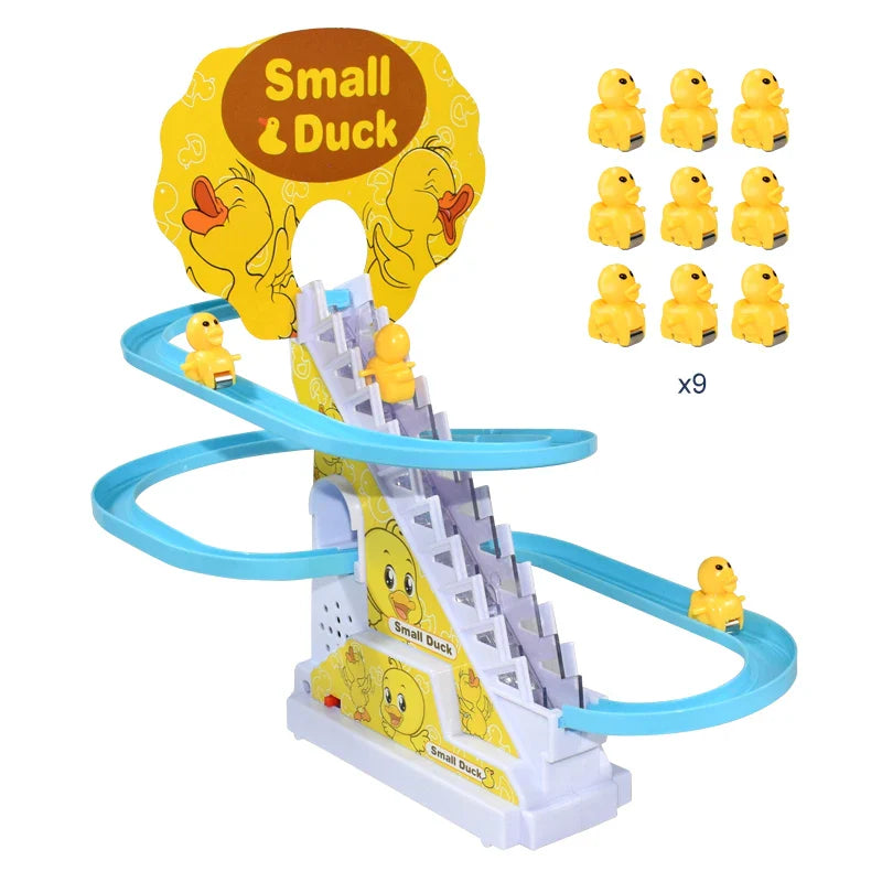 Climbing Stairs Track Toys Electric Duck DIY Rail Racing Track Roller Coaster Toys Set Light Music Educational Toy For Kids Gift