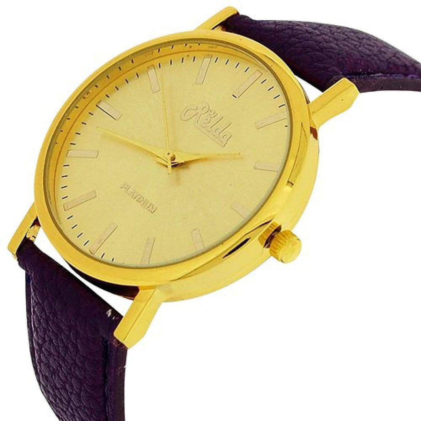 Relda Women Analogue Jumbo Gold tone Dial & Leather Purple Strap With Buckle REL62