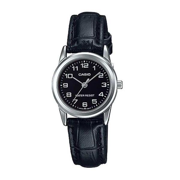 Casio Womens Analogue Black Dial Leather Strap Watch LTP-V001L-1BUDF