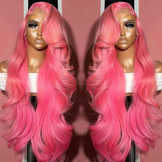 30 32 inch 250% Body Wave 13x4 13x6 Hd Lace Frontal Wig Pre Plucked Transparent Colored Lace Front Pink Wig For Women Glueless