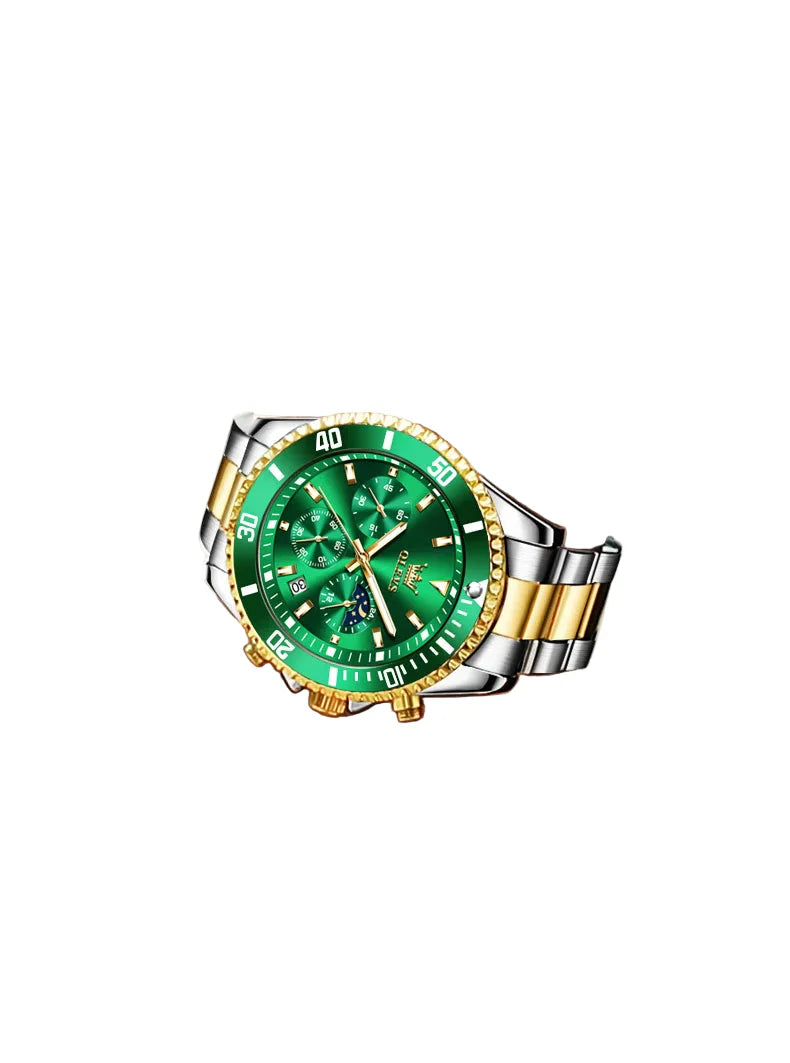 Men's Watches Top Brand Luxury Watch for Men Original Waterproof Stainless Steel Chronograph Moon Phase Date Rota Dial