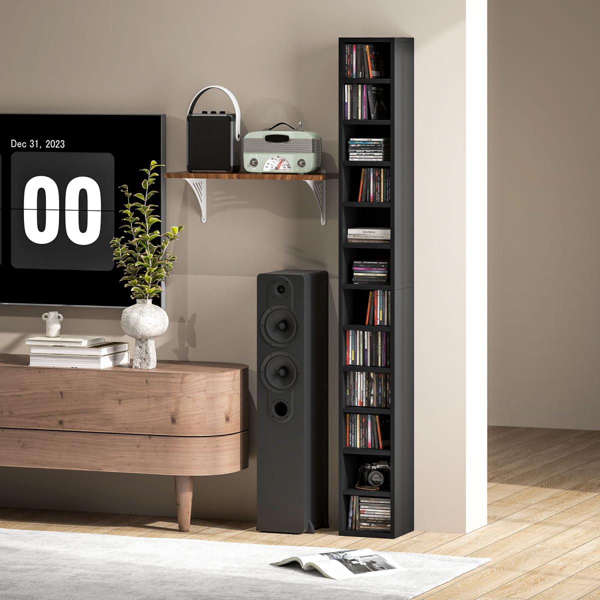 HOMCOM 204 CD Storage Tower Tall Bookcase Bookshelf with 12 Cubes