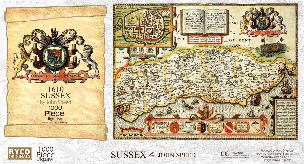 Sussex Historical Map 1000 Piece Jigsaw Puzzle (1610)