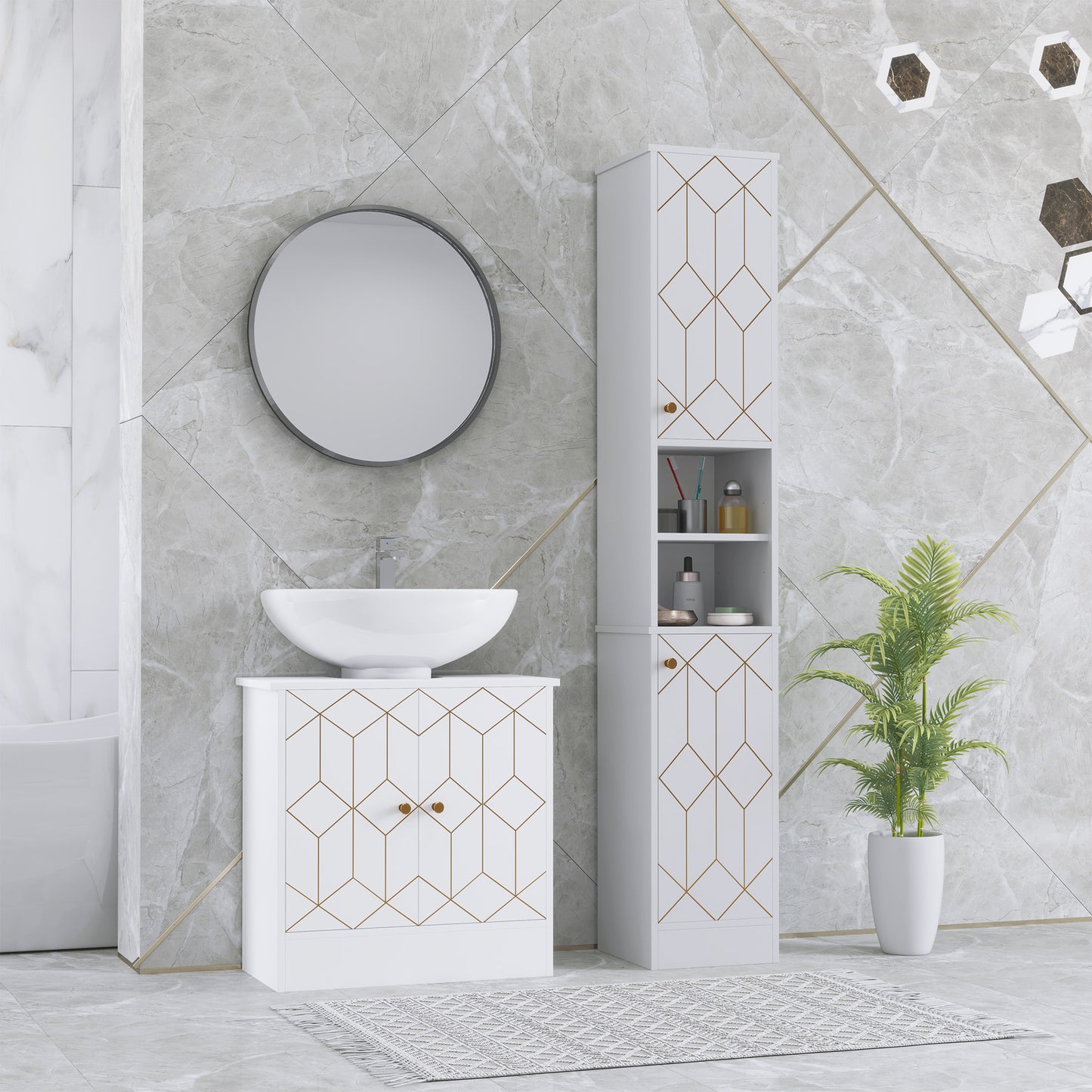 HOMCOM Slim Bathroom Storage Unit, Bathroom Cabinet with Doors, White