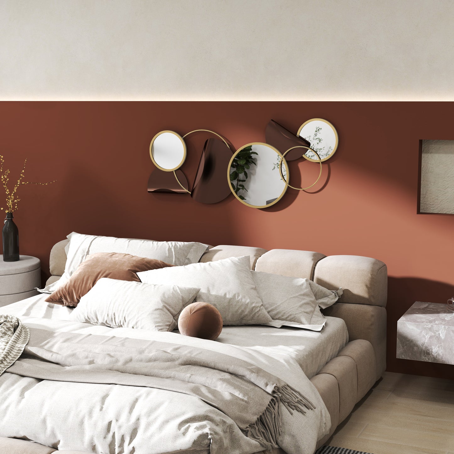 HOMCOM Metal Wall Art, Decorative Mirror Decor for Living Room, Gold Tone