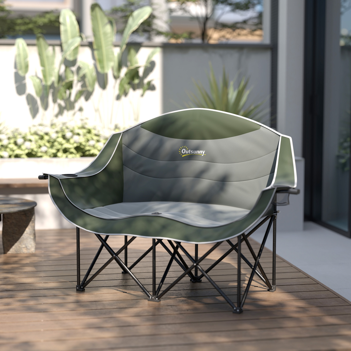 Outsunny Double Camping Chair for Adults with Armrests, Cup Holders