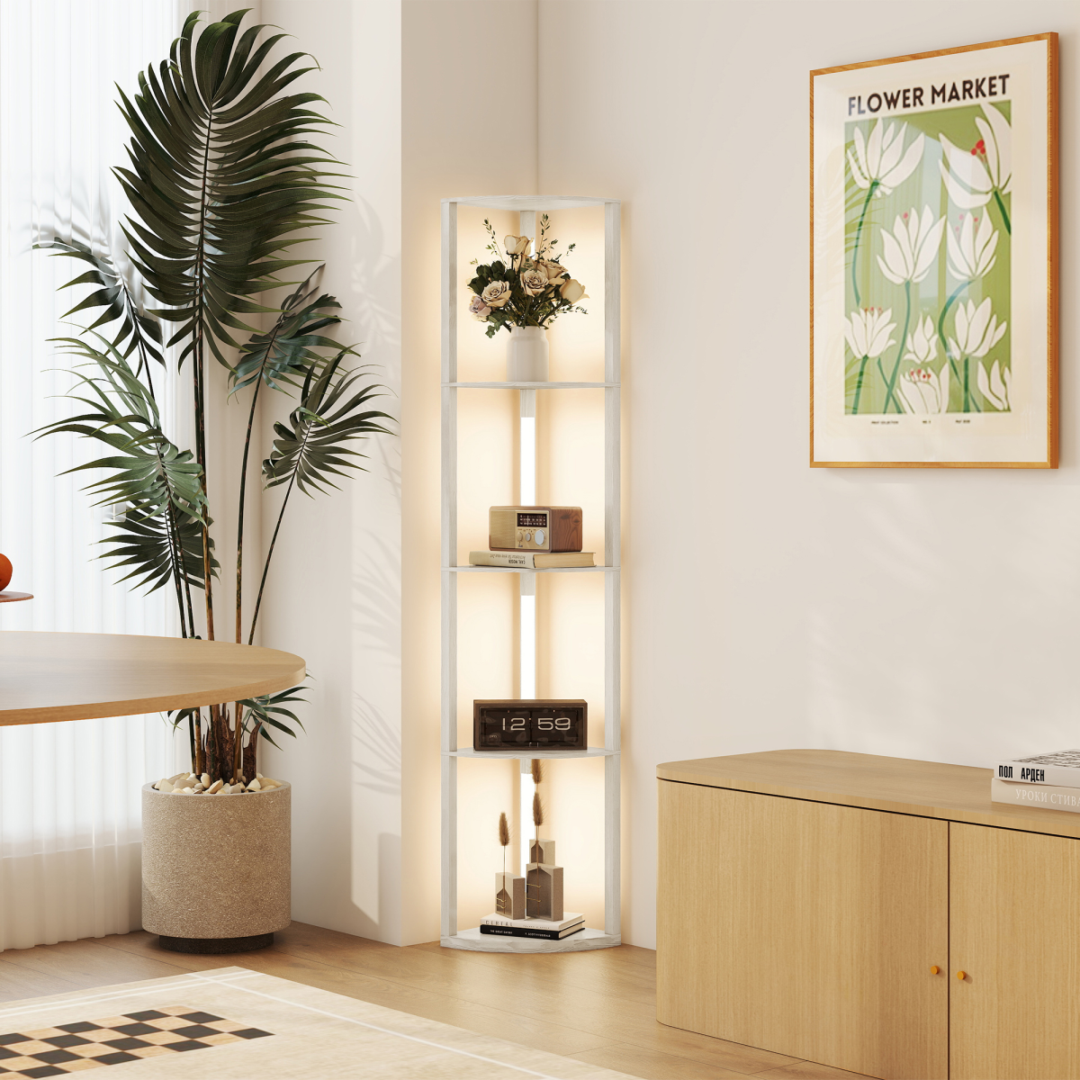 HOMCOM Corner Floor Lamp with Dimmable Warm White LED Light