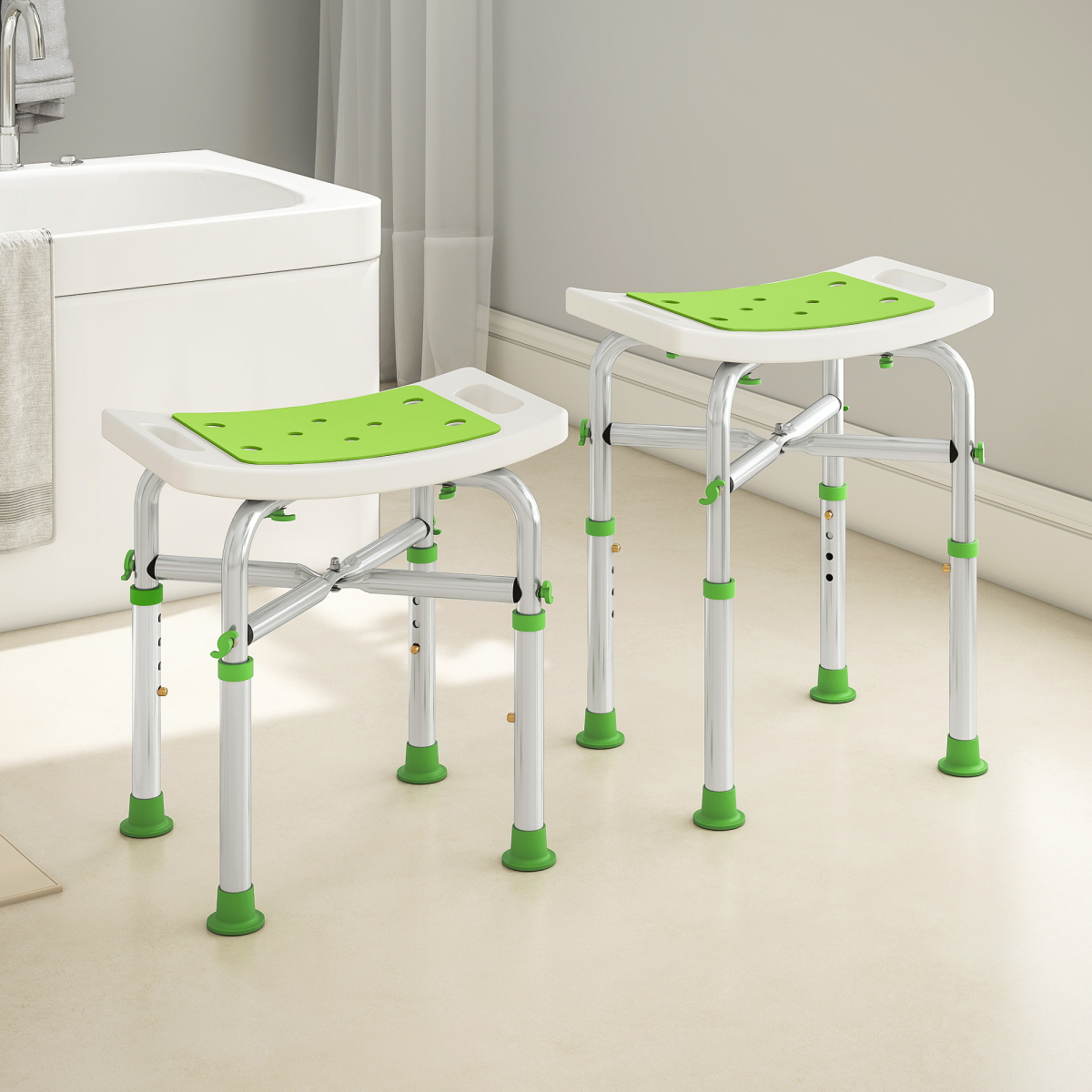 HOMCOM Adjustable Shower Stool with Foot Pads for Elderly Disabled